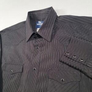Wrangler Men Sport Western Dobby‎ Stripe Snap Shirt XL Black Long Sleeve